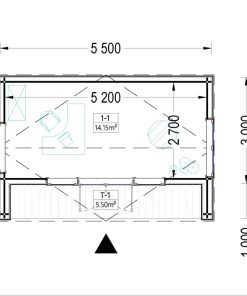 Friggebod TINA, 5.5×4 m, 16.5 m² (34 mm + 19 mm träbeklädnad)