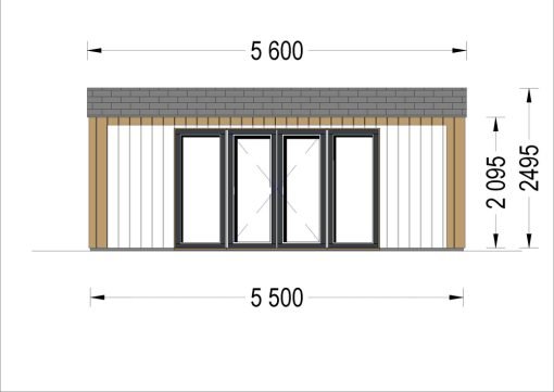 Friggebod TINA, 5.5×4 m, 16.5 m² (34 mm + 19 mm träbeklädnad)