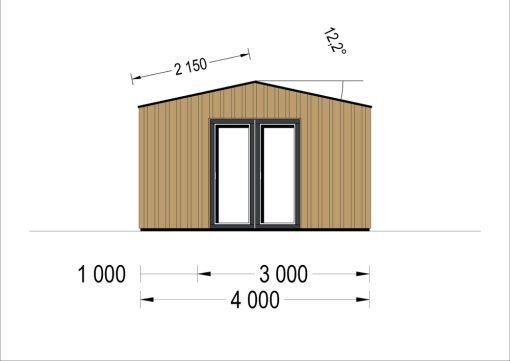 Friggebod TINA, 5.5×4 m, 16.5 m² (34 mm + 19 mm träbeklädnad)