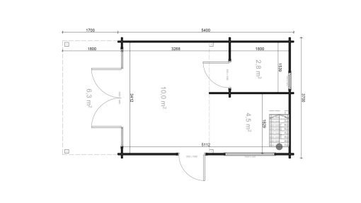 Attefallshus med loft Scandi 3,7 m x 5,4 m 44mm