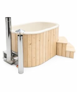 Glasfiber Ofuro badestamp 120 × 190 cm med integrerad vedeldad kamin