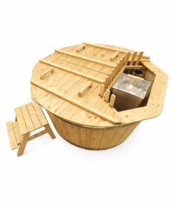 Trätunna med inbyggd kamin