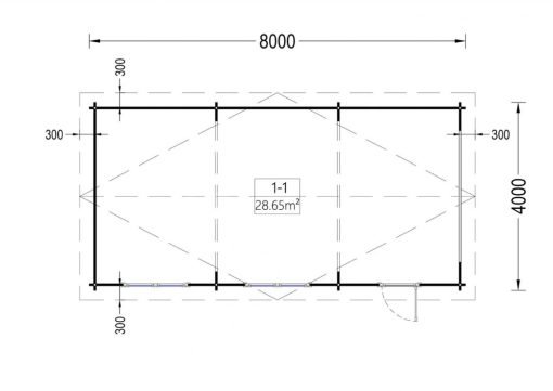 Garage för Camper (44 mm), 4×8 m, 32 m²