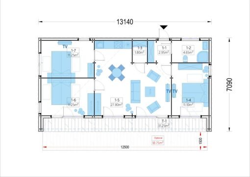 Trähus med Fasadbeklädnad KAYA 3 (44 mm + Fasadbeklädnad), 70 m² - Bild 8