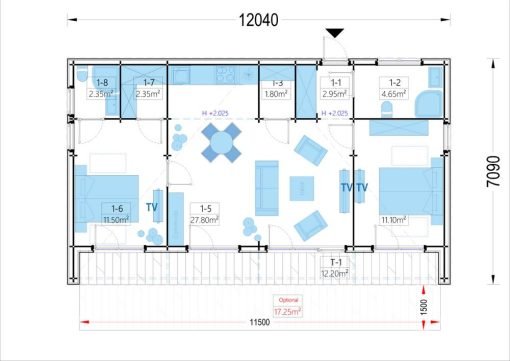 Midi - trähus KAYA 2 (44 mm + träbeklädnad), 64 m²