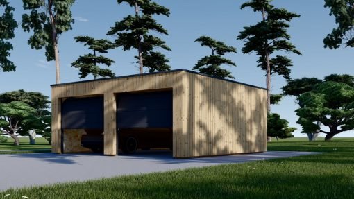 Garage med platt tak SILVIA DUO F (34 mm + träbeklädnad), 6×6 m, 36 m²