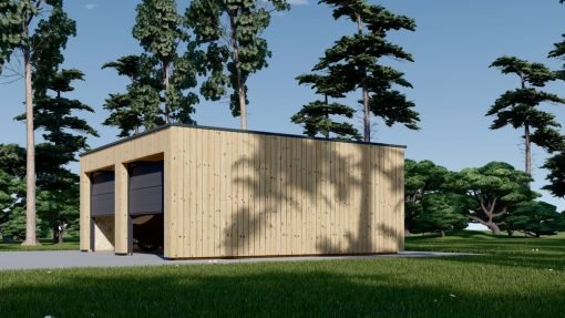 Garage med platt tak SILVIA DUO F (34 mm + träbeklädnad), 6×6 m, 36 m²