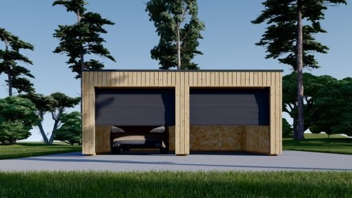 Garage med platt tak SILVIA DUO F (34 mm + träbeklädnad), 6×6 m, 36 m²