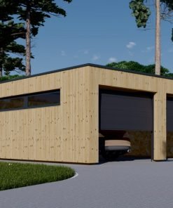Garage med platt tak SILVIA DUO F (34 mm + träbeklädnad), 6×6 m, 36 m²