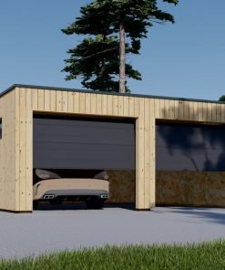 Garage med platt tak SILVIA DUO F (34 mm + träbeklädnad), 6×6 m, 36 m²
