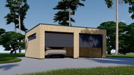 Garage med platt tak SILVIA DUO F (34 mm + träbeklädnad), 6×6 m, 36 m²