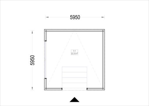 Enkelgarage med platt tak SILVIA F (34 mm + träbeklädnad), 6×6 m, 36 m²