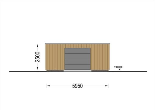 Enkelgarage med platt tak SILVIA F (34 mm + träbeklädnad), 6×6 m, 36 m²