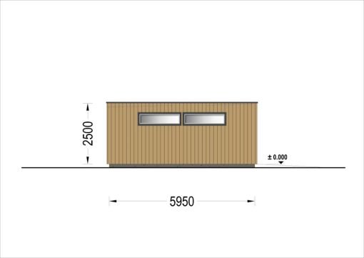 Enkelgarage med platt tak SILVIA F (34 mm + träbeklädnad), 6×6 m, 36 m²