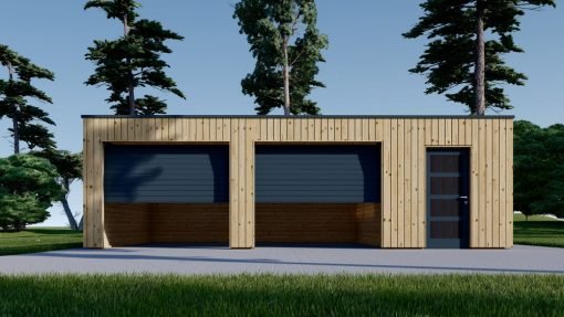 Dubbelgarage med förråd SILVIA DUO F PLUS (34 mm + träbeklädnad), 8×6 m, 48 m²