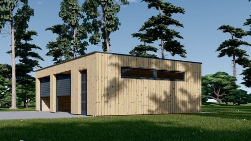 Dubbelgarage med förråd SILVIA DUO F PLUS (34 mm + träbeklädnad), 8×6 m, 48 m²
