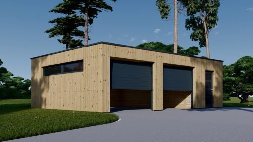 Dubbelgarage med förråd SILVIA DUO F PLUS (34 mm + träbeklädnad), 8×6 m, 48 m²