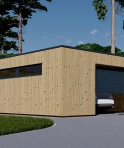 Enkelgarage med platt tak SILVIA F (34 mm + träbeklädnad), 6×6 m, 36 m²