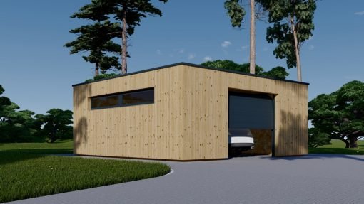 Enkelgarage med platt tak SILVIA F (34 mm + träbeklädnad), 6×6 m, 36 m²