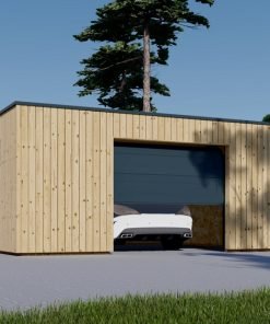 Enkelgarage med platt tak SILVIA F (34 mm + träbeklädnad), 6×6 m, 36 m²