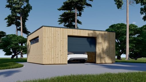 Enkelgarage med platt tak SILVIA F (34 mm + träbeklädnad), 6×6 m, 36 m²