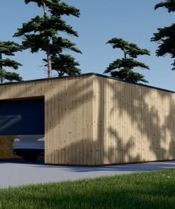 Enkelgarage med platt tak SILVIA F (34 mm + träbeklädnad), 6×6 m, 36 m²
