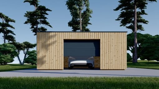 Enkelgarage med platt tak SILVIA F (34 mm + träbeklädnad), 6×6 m, 36 m²