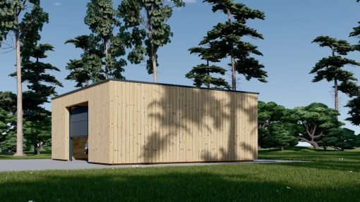 Enkelgarage med platt tak SILVIA F (34 mm + träbeklädnad), 6×6 m, 36 m²