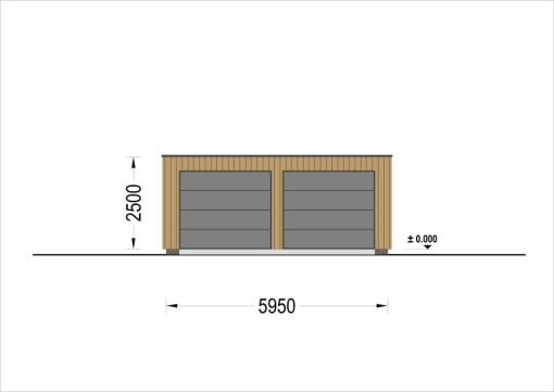 Garage med platt tak SILVIA DUO F (34 mm + träbeklädnad), 6×6 m, 36 m²