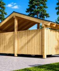 Träcarport LUNA med L-formad vägg 3,2 × 6 m