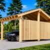 Träcarport LUNA med L-formad vägg 3,2 × 6 m