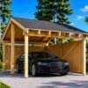Träcarport LUNA med L-formad vägg 3,2 × 6 m