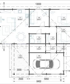 Trävilla med Platt Tak BERTA (66 mm / 44 mm + 44 mm), 105 m²