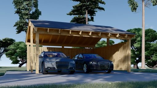 Dubbel Carport med L-formad Vägg LUNA DUO, 6 x 6 m
