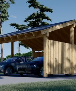 Dubbel Carport med L-formad Vägg LUNA DUO, 6 x 6 m