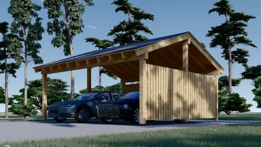 Dubbel Carport med L-formad Vägg LUNA DUO, 6 x 6 m