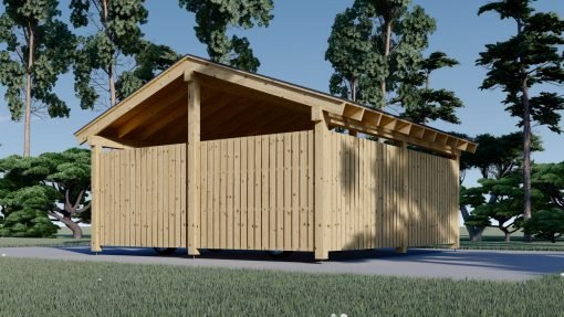 Dubbel Carport med L-formad Vägg LUNA DUO, 6 x 6 m