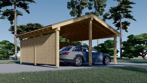 Dubbel Carport med L-formad Vägg LUNA DUO, 6 x 6 m