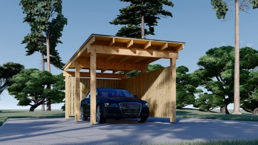 Träcarport LUNA F med L-formad vägg, 3,2 x 6 m