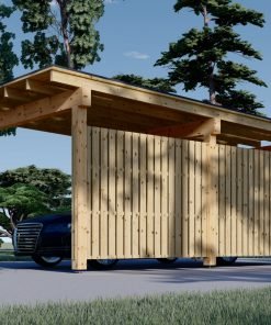 Träcarport LUNA F med L-formad vägg, 3,2 x 6 m