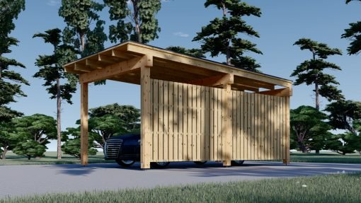 Träcarport LUNA F med L-formad vägg, 3,2 x 6 m