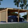 Träcarport LUNA F med L-formad vägg, 3,2 x 6 m