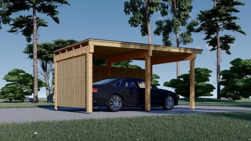Träcarport LUNA F med L-formad vägg, 3,2 x 6 m