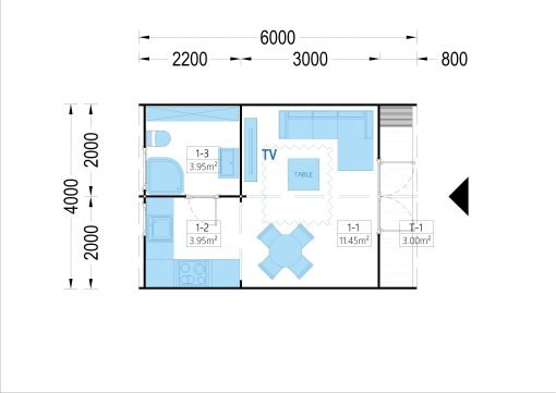 Trähytte BRETA (44 mm), 4×6 m, 24 m²