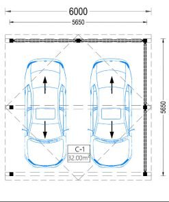 Dubbel Carport med L-formad Vägg LUNA DUO, 6 x 6 m
