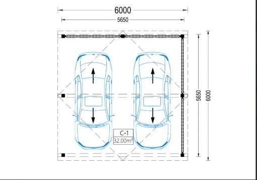 Dubbel Carport med L-formad Vägg LUNA DUO, 6 x 6 m