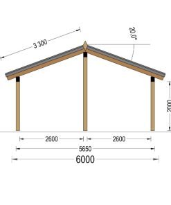 Dubbel Carport med L-formad Vägg LUNA DUO, 6 x 6 m