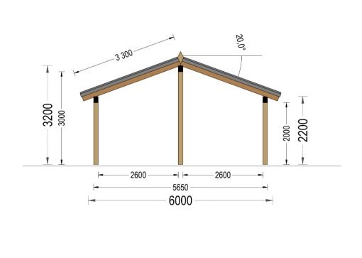 Dubbel Carport med L-formad Vägg LUNA DUO, 6 x 6 m