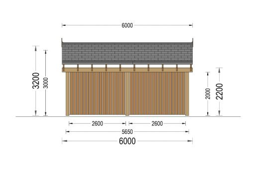 Dubbel Carport med L-formad Vägg LUNA DUO, 6 x 6 m