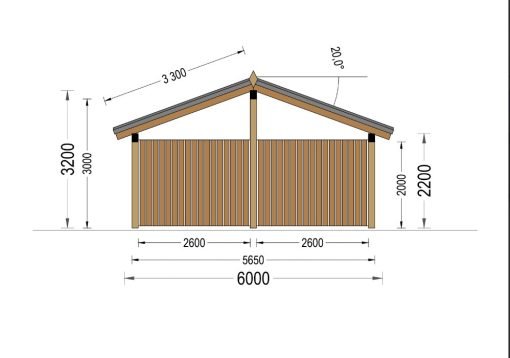 Dubbel Carport med L-formad Vägg LUNA DUO, 6 x 6 m